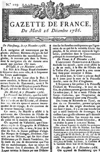 《法蘭西公報》(1786年12月26日第1頁)