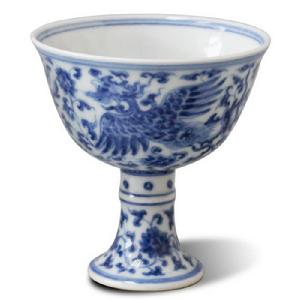 青花龍鳳穿花紋高足杯