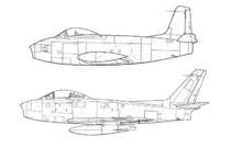 XP-86 平直翼型與後掠翼型側面圖對比