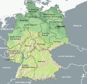 張德國地圖,位於德國最南面的bavaria(巴伐利亞也叫Bayern),