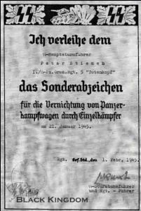 武裝黨衛軍獲授證明檔案，批准時間1945年02月01日，A5尺寸(150mm×210mm)。