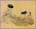 （圖）戴加髢彈玄琴的婦人與梳辮子的女孩