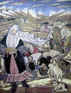 《哈薩克牧羊女》 油畫