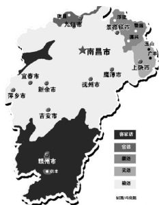 江西五大方言分布示意圖