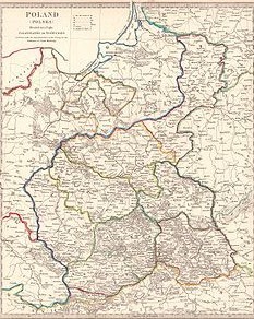 1831年波蘭王國。這份地圖體現的是1816年至1844年波蘭的行政區劃