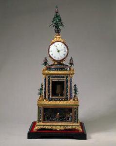 清乾隆銅鍍金琺瑯樓轉花倒球鍾 清乾隆銅鍍金琺瑯樓轉花倒球鍾