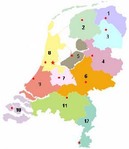 荷蘭省份區劃示意圖星號處是首都阿姆斯特丹