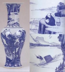 清康熙青花山水人物圖鳳尾尊 清康熙青花山水人物圖鳳尾尊