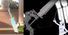 左：Weiss召喚出的劍；右：鐵騎士的劍