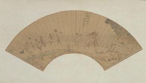 張宏農夫打架圖扇頁