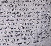 亨利五世親筆信，後來該文法演變成現代英語