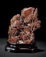 黃楊木雕山水人物山子