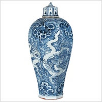 （圖）青花海水龍紋八棱帶蓋梅瓶