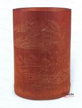 清馬根仙刻溪亭山色筆筒