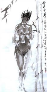 美女圖 款落:寧可食物肉 不可居無竹