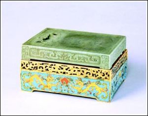 清康熙松花江石夔龍紋暖硯 清康熙松花江石夔龍紋暖硯