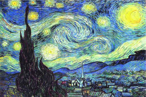 梵谷的《星空》，主體色彩為黃、藍