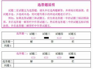 下午科目答題紙選答題示例圖