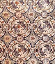 明代粉紅地雙獅球路紋宋錦