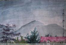 水彩畫《薊縣的翠屏山》 吳玉陽作