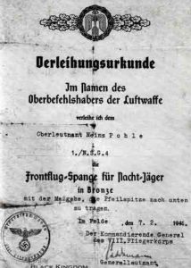 銅質獲授證明檔案，1944年02月07日授給Heinz Pohle，A5尺寸(150mm&times;210mm)。