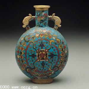 明景泰款掐絲琺瑯龍耳扁壺 明景泰款掐絲琺瑯龍耳扁壺