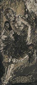 邢莉莉《大鳥》木刻，紙本，120&times;50cm,2003年