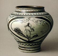 元磁州窯白地黑花罐